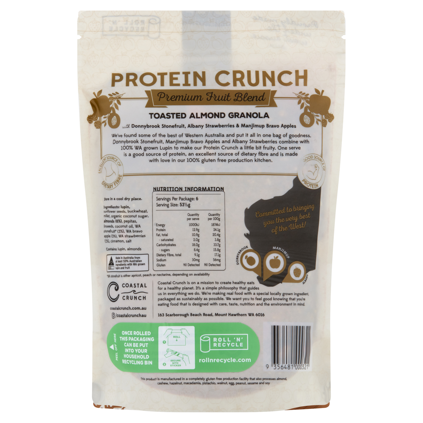 Toasted Almond Premium Fruit Blend Protein Crunch Granola: 320g